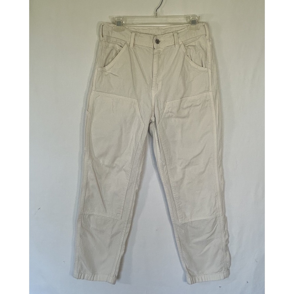 Uniqlo Women's Utility Jeans Reinforced Knee Ecru Cotton Size Small Length 27/30